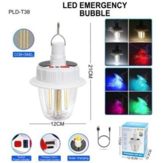 Светодиодная LED лампа с аккумулятором T38-COB+SMD(RGB), 2x18650, солнечная батарея, крюк, ЗУ Type-C фото