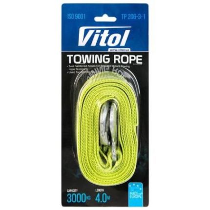 Трос буксировочный Vitol 3 тонны 4 метра (крюк-крюк) фото