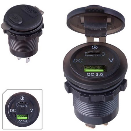 USB зарядка в авто врезная с вольтметром 5-12V 3.0A + TYPE-C+PD 12-24V фото