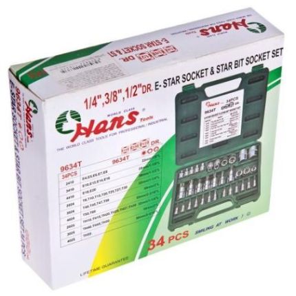 Набір головок HANS (1/2", 3/8", 1/4" внутрішній і зовнішній ТОRX, 34 предмети) 9634Т фото