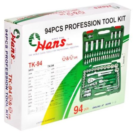 Набір головок HANS (1/4" DR 4-14 мм і 1/2" DR 10-32 мм, 94 предмета 6 гран.) TK-94 фото