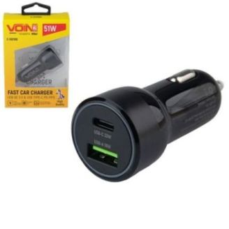 Зарядка в прикурювач (51W, 1USB QC3.0 18W + 1PD 33W, 12/24V) VOIN C-51210Q фото