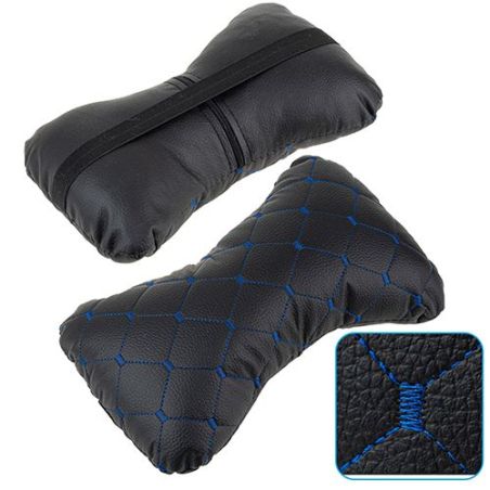 Подушка для автопідголівника екошкіра синя строчка (2шт) (11848) фото