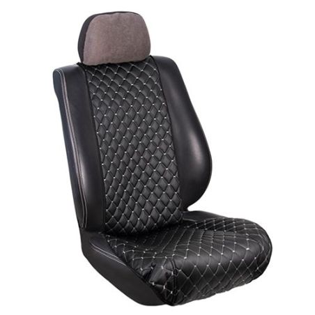 Накидка на сидение экокожа белая строчка перед (2шт) (29756) фото