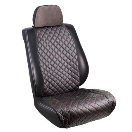 Накидка на сидение экокожа красная строчка перед (2шт) (64659) фото