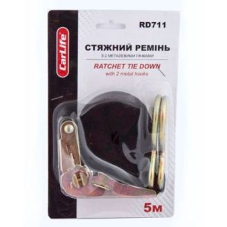 Ремінь стяжний CarLife 1 тонна 5 метрів 25 мм (гак-гак) фото 2