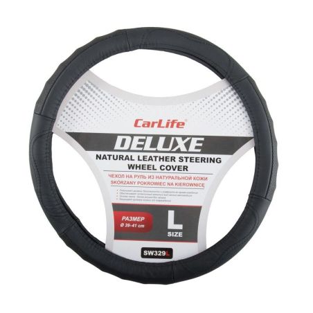 Чехол на руль кожаный CarLife Delux L 39-41Ø SW329L фото