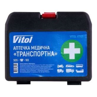 Аптечка автомобільна з медикаментами VT101 пластик чорна фото