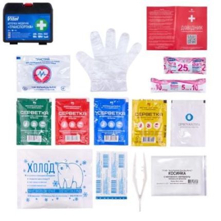Аптечка автомобильная с медикаментами VT101 пластик чёрная фото