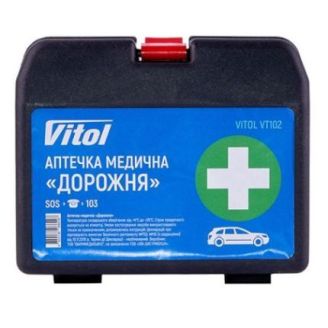 Аптечка автомобільна з медикаментами VT102 пластик чорний фото