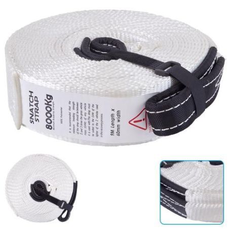 Трос буксировочный (ремень) для внедорожника, 8 тонн 9 метров с петлями ZHME VT62679 фото