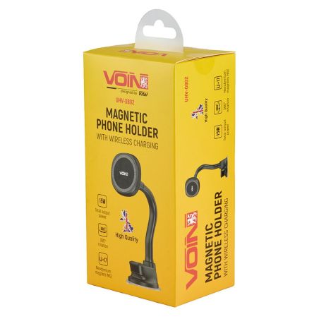 Держатель для телефона в машину на присоске магнитный с беспроводной зарядкой VOIN UHV-0802 фото