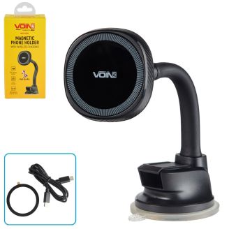 Держатель для телефона в машину на присоске магнитный с беспроводной зарядкой VOIN UHV-0802 фото