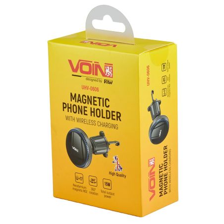 Держатель для телефона в машину на дефлектор магнитный с беспроводной зарядкой VOIN UHV-0606 фото