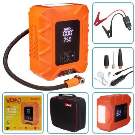 Аккумуляторный компрессор для авто VOIN VC-345CL 20 л/мин 10000 mAh (повербанк, бустер, фонарик), купить в Украине