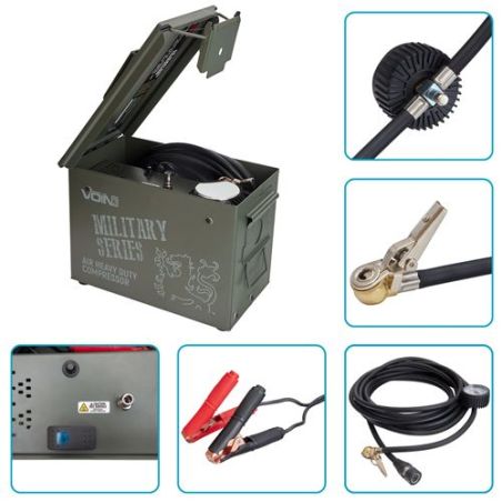 Компрессор автомобильный военный с металлическим корпусом 12 вольт на клеммы 160 л/мин VOIN VM-080, купить в Украине