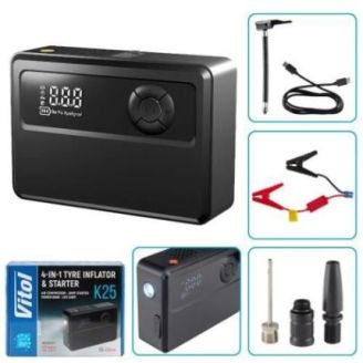 Аккумуляторный компрессор для авто Vitol K-25 20 л/мин 6000 mAh (повербанк, бустер, фонарик), купить в Украине