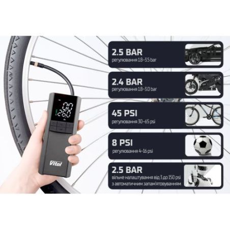 Аккумуляторный компрессор для авто Vitol K-35 20 л/мин 8000 mAh (повербанк, фонарик), купить в Украине