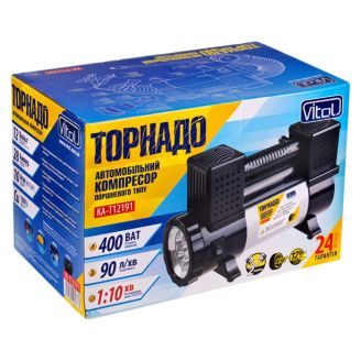 Двухпоршневой автомобильный компрессор с Led фонарём - Vitol Торнадо КА-Т12191 (90 л/мин) фото 2