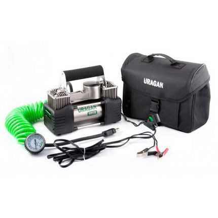 Компрессор автомобильный двухпоршневой 12 вольт на клеммы 85 л/мин URAGAN 90170 фото