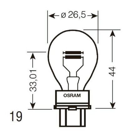 Лампа накаливания Osram W2.5X16 12V PY27/7W (3757AK)  фото