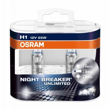 Галогеновая лампа Osram Night Breaker Unlimited H1 55w +110% (64150 NBU) Компл (2шт) фото