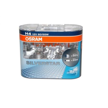 Галогеновая лампа Osram H4 12v 60/55-43 Silverstar 2.0 (+ 60 %) Компл (2шт) фото Галогеновая лампа Osram H4 12v 60/55-43 Silverstar 2.0 (+ 60 %) Компл (2шт) фото