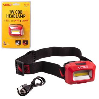 Ліхтар налобний VOIN VL-103, 1W-COB (W/R)/АКБ1200mAh/регул. нахилу фото