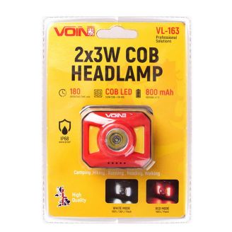 Фонарь налобный VOIN VL-163, 2 x 3W-COB (W/R)+3W XPE/АКБ800mAh/регул. наклона (VL-163) фото 2