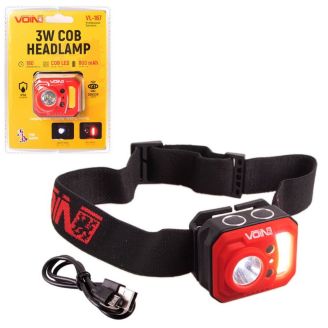 Ліхтар налобний VOIN VL-167, 3W-COB (W/R)+3W XPE/АКБ800mAh/регул. нахилу/сенсор фото