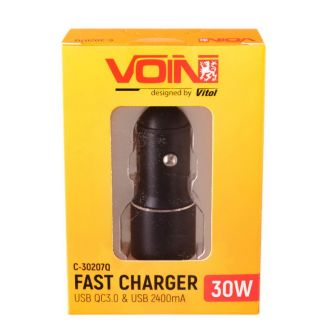 Автомобільна зарядка для телефону - Voin (C-30207Q) 2хUSB тип A 3 А 12-24в фото 2