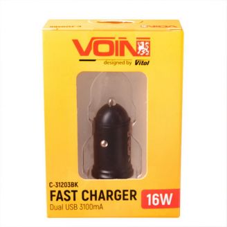 Автомобільна зарядка для телефону - Voin (C-31203BK) 2хUSB 3,1 А 12-24в фото 2