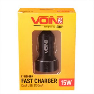 Автомобильная зарядка для телефона - Voin (C-31209BK) 2хUSB 3,1 А 12-24в фото 2