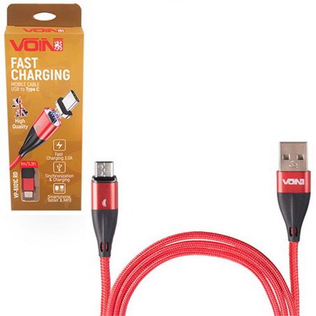 Кабель магнитный VOIN USB - Type C 3А, 1m, red (быстрая зарядка/передача данных) (VP-6101C RD) фото