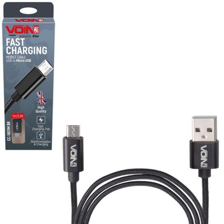 Кабель  VOIN CC-1801M BK, USB - Micro USB 3А, 1m, black (быстрая зарядка/передача данных) (CC-1801M  фото