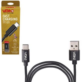 Кабель VOIN CC-1802C BK USB - Type C 3А, 2m, black (швидка зарядка/передача даних) (CC-1802C BK) фото