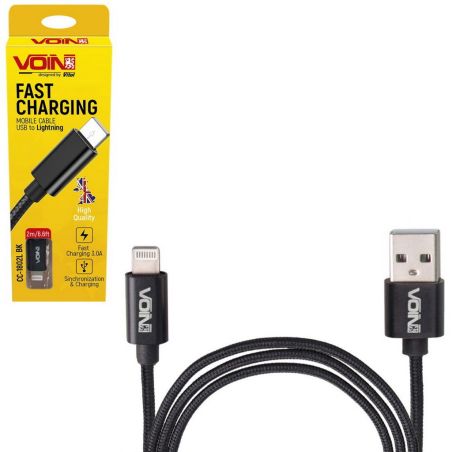 Кабель  VOIN CC-1802L BK USB - Lightning 3А, 2m, black (быстрая зарядка/передача данных) (CC-1802L B фото