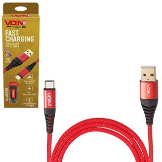 Кабель VOIN CC-4201C RD USB - Type C 3А, 1m, red (швидка зарядка/передача даних) (CC-4201C RD) фото