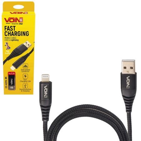 Кабель  VOIN CC-4201L BK USB - Lightning 3А, 1m, black (быстрая зарядка/передача данных) (CC-4201L B фото