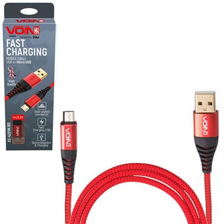 Кабель  VOIN CC-4201M RD USB - Micro USB 3А, 1m, red (быстрая зарядка/передача данных) (CC-4201M RD) фото