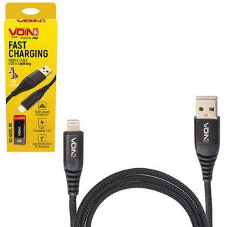 Кабель VOIN CC-4202L BK USB - Lightning 3А, 2m, black (быстрая зарядка/передача данных) фото