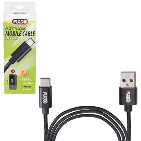Кабель  PULSO USB - Type C 3А, 1m, black (быстрая зарядка/передача данных) (CC-1801C BK) фото