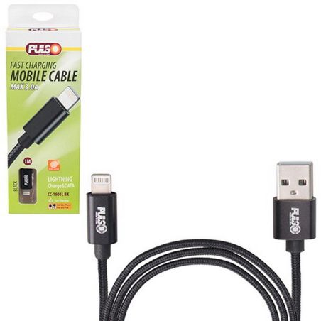 Кабель  PULSO USB - Lightning 3А, 1m, black (быстрая зарядка/передача данных) (CC-1801L BK) фото