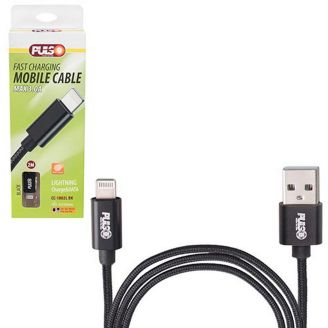 Кабель PULSO USB - Lightning 3А, 2m, black (швидка зарядка/передача даних) (CC-1802L BK) фото