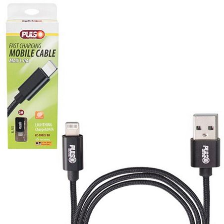 Кабель  PULSO USB - Lightning 3А, 2m, black (быстрая зарядка/передача данных) (CC-1802L BK) фото