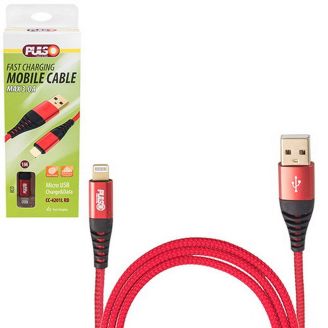 Кабель PULSO USB - Lightning 3А, 1m, red (швидка зарядка/передача даних) (CC-4201L RD) фото