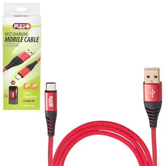 Кабель PULSO USB - Type C 3А, 2m, red (швидка зарядка/передача даних) (CC-4202C RD) фото