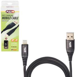 Кабель PULSO USB - Lightning 3А, 2m, black (швидка зарядка/передача даних) (CC-4202L BK) фото