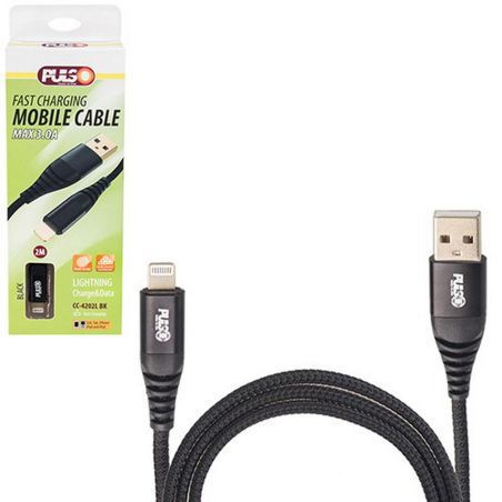 Кабель  PULSO USB - Lightning 3А, 2m, black (быстрая зарядка/передача данных) (CC-4202L BK) фото