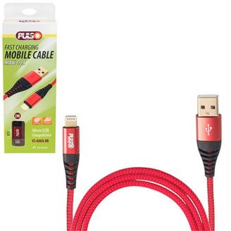 Кабель PULSO USB - Lightning 3А, 2m, red (швидка зарядка/передача даних) (CC-4202L RD) фото